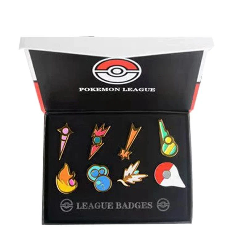 Pokemon Gym Abzeichen Kanto Johto Hoenn Sinnoh Unova Kalos Liga Region Pins Broschen Orange Islands Box Sammlung Tasche Monster