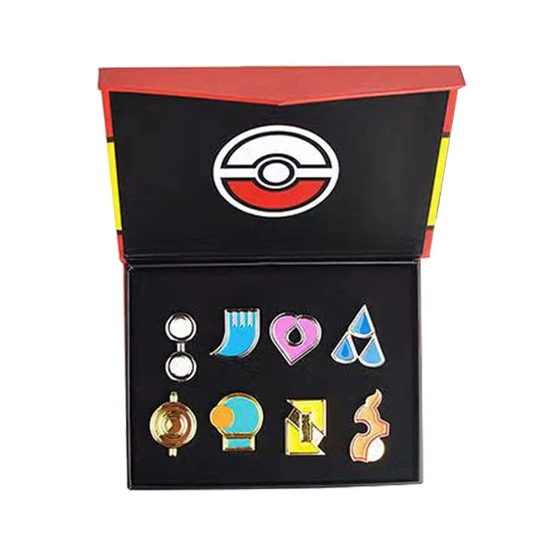 Pokemon Gym Abzeichen Kanto Johto Hoenn Sinnoh Unova Kalos Liga Region Pins Broschen Orange Islands Box Sammlung Tasche Monster