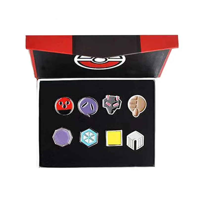 Pokemon Gym Abzeichen Kanto Johto Hoenn Sinnoh Unova Kalos Liga Region Pins Broschen Orange Islands Box Sammlung Tasche Monster