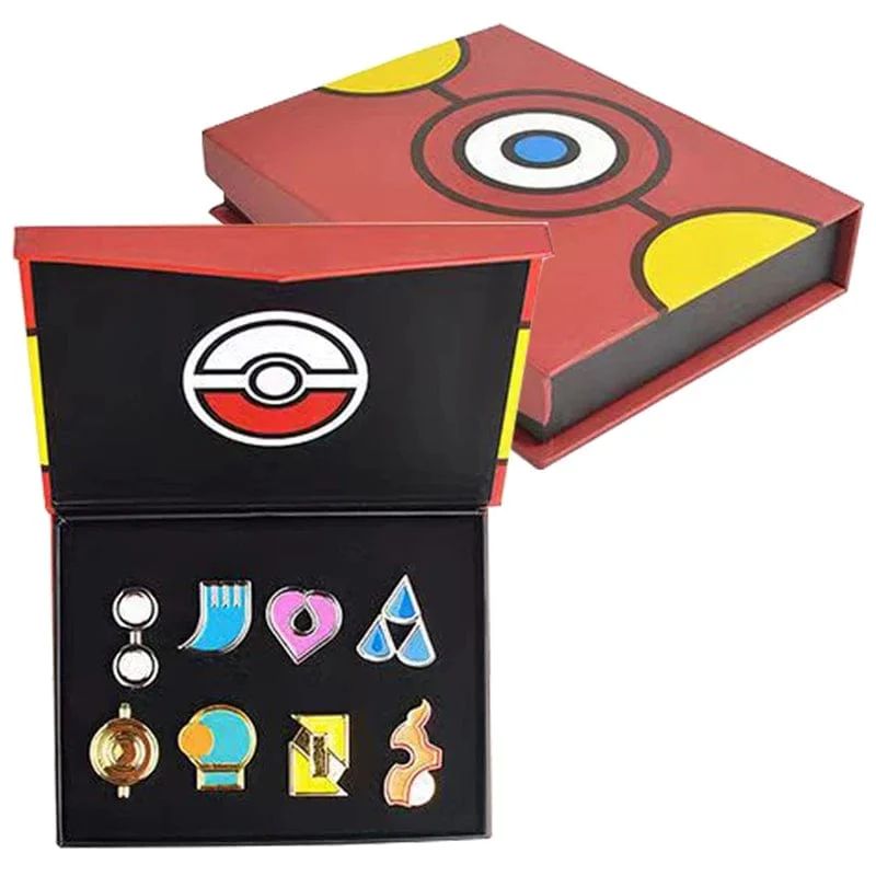 Pokemon Gym Abzeichen Kanto Johto Hoenn Sinnoh Unova Kalos Liga Region Pins Broschen Orange Islands Box Sammlung Tasche Monster