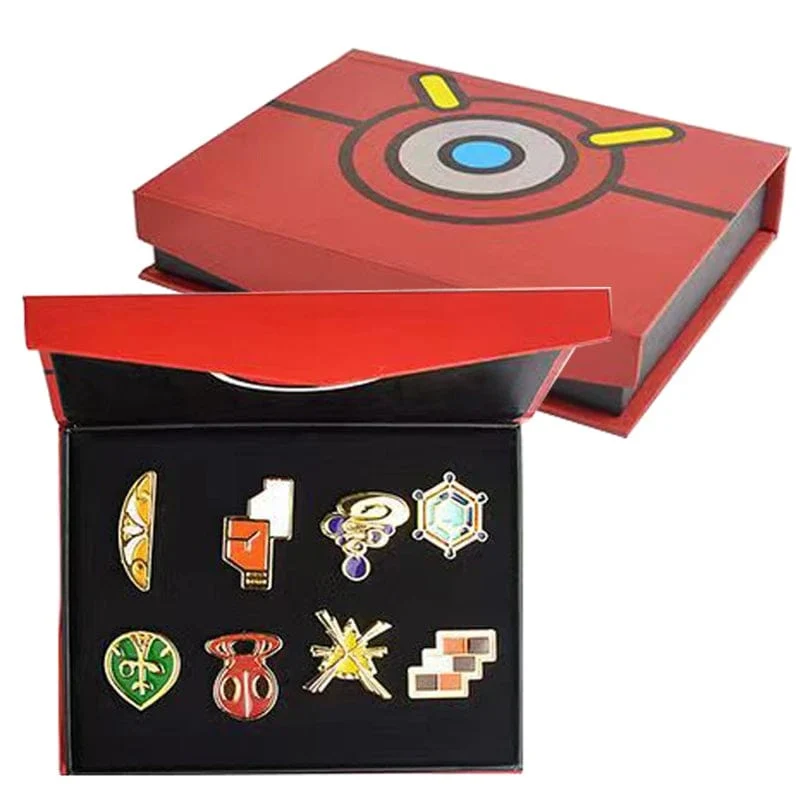 Pokemon Gym Abzeichen Kanto Johto Hoenn Sinnoh Unova Kalos Liga Region Pins Broschen Orange Islands Box Sammlung Tasche Monster