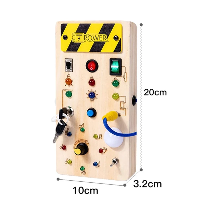 Montessori Busy Board Sensorisches Spielzeug aus Holz mit LED-Lichtschalter-Steuerplatine Reiseaktivitäten Kinderspiele für 2–4 Jahre alt