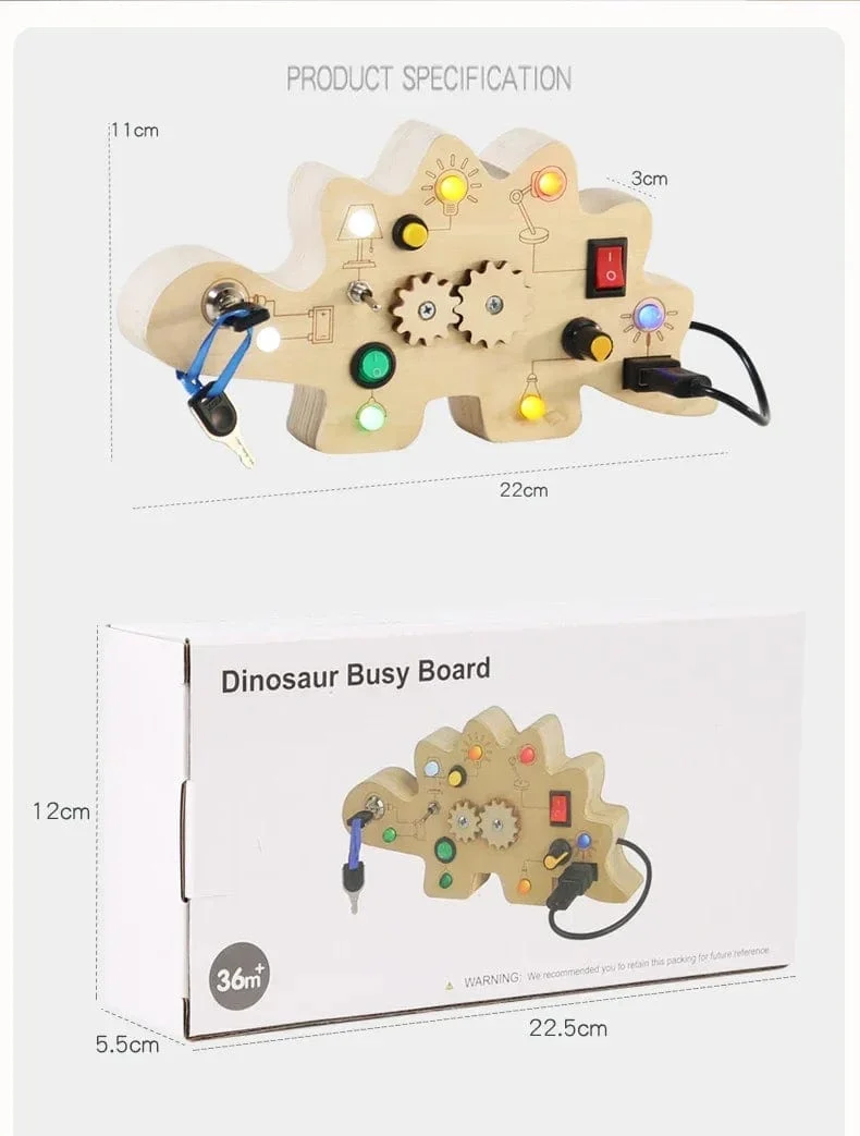 Montessori Busy Board Sensorisches Spielzeug aus Holz mit LED-Lichtschalter-Steuerplatine Reiseaktivitäten Kinderspiele für 2–4 Jahre alt
