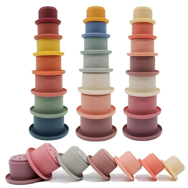 Baby Silikon Sanduhr Stapeln Tasse Montessori Pädagogisches Spielzeug Intelligenz Geschenk Spielzeug Stapeln Ring Turm Spielzeug Infant Bad Spielen