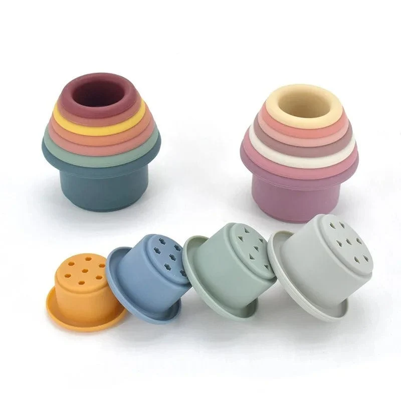 Baby Silikon Sanduhr Stapeln Tasse Montessori Pädagogisches Spielzeug Intelligenz Geschenk Spielzeug Stapeln Ring Turm Spielzeug Infant Bad Spielen