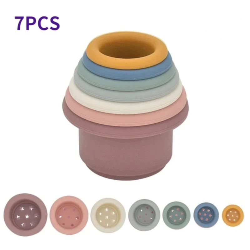 Baby Silikon Sanduhr Stapeln Tasse Montessori Pädagogisches Spielzeug Intelligenz Geschenk Spielzeug Stapeln Ring Turm Spielzeug Infant Bad Spielen
