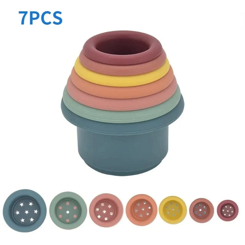 Baby Silikon Sanduhr Stapeln Tasse Montessori Pädagogisches Spielzeug Intelligenz Geschenk Spielzeug Stapeln Ring Turm Spielzeug Infant Bad Spielen