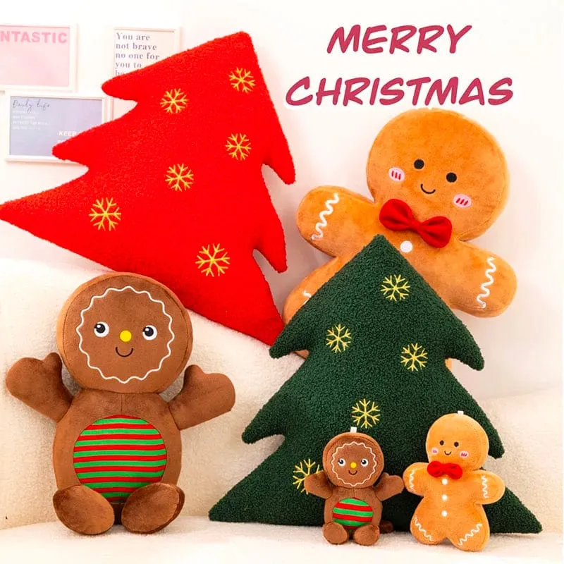 Entzückendes Lebkuchen-Plüschtier, gefülltes Karamell-Schokoladen-Lebkuchenmann-Kissen, Weihnachtsbaum-Haus, Schleife, Ring, Dekor, Weihnachtshirsch