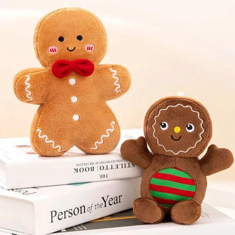Entzückendes Lebkuchen-Plüschtier, gefülltes Karamell-Schokoladen-Lebkuchenmann-Kissen, Weihnachtsbaum-Haus, Schleife, Ring, Dekor, Weihnachtshirsch