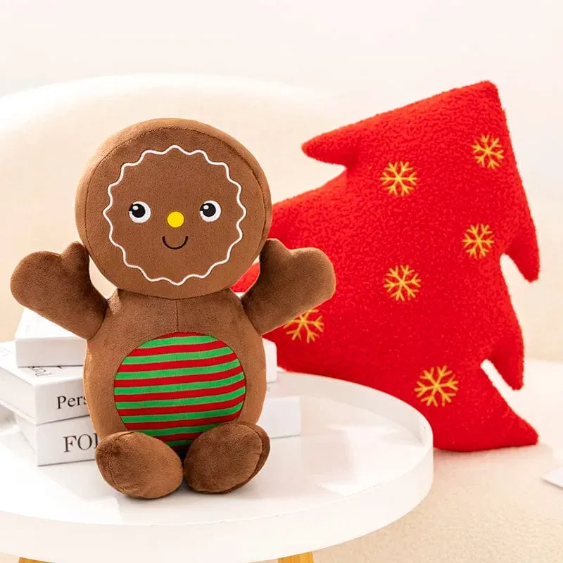Entzückendes Lebkuchen-Plüschtier, gefülltes Karamell-Schokoladen-Lebkuchenmann-Kissen, Weihnachtsbaum-Haus, Schleife, Ring, Dekor, Weihnachtshirsch