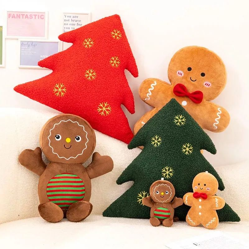 Entzückendes Lebkuchen-Plüschtier, gefülltes Karamell-Schokoladen-Lebkuchenmann-Kissen, Weihnachtsbaum-Haus, Schleife, Ring, Dekor, Weihnachtshirsch