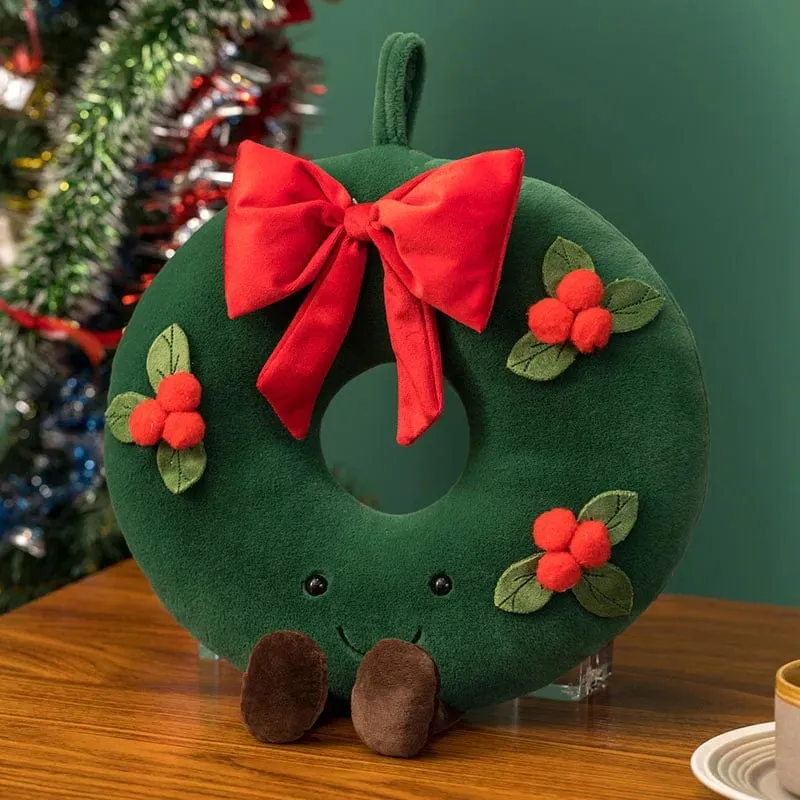 Entzückendes Lebkuchen-Plüschtier, gefülltes Karamell-Schokoladen-Lebkuchenmann-Kissen, Weihnachtsbaum-Haus, Schleife, Ring, Dekor, Weihnachtshirsch