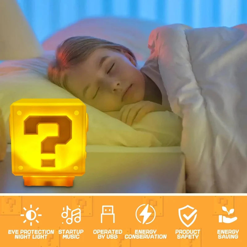 Super Mario LED Fragezeichen Nachtlicht mit Musik Anime PeripheralsToad Kinder Schlafzimmer Nachttischlampe USB Ladegeschenke
