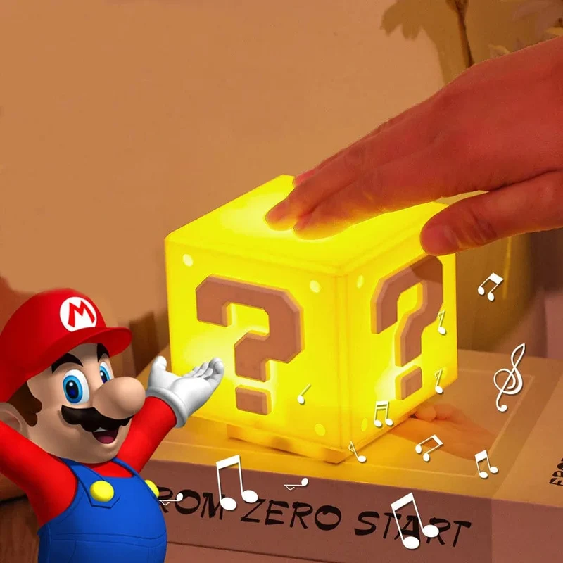 Super Mario LED Fragezeichen Nachtlicht mit Musik Anime PeripheralsToad Kinder Schlafzimmer Nachttischlampe USB Ladegeschenke