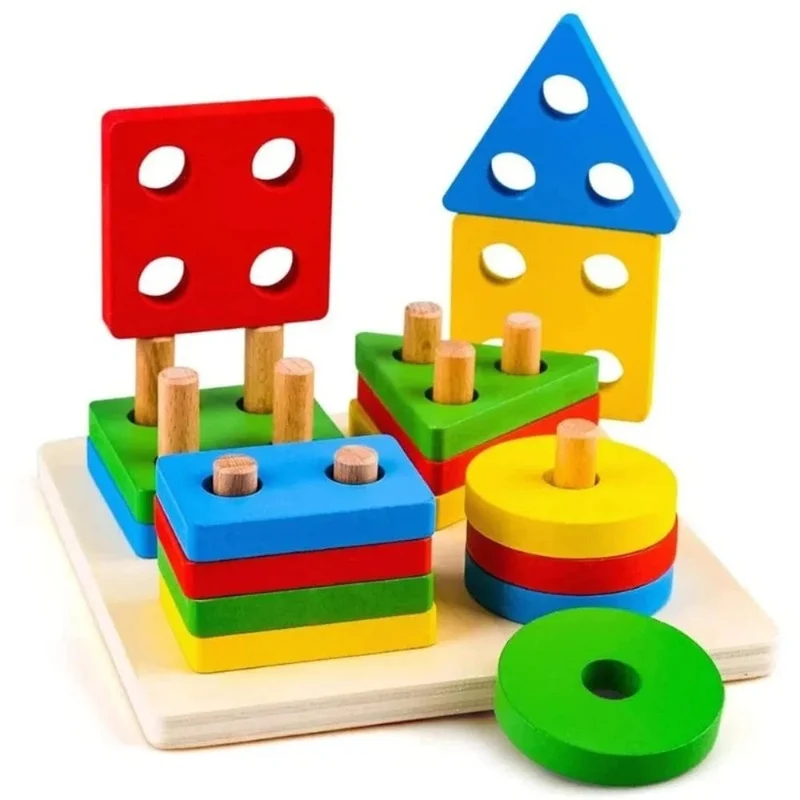 Montessori-Holzspielzeug zum Sortieren und Stapeln, Vorschulisches Farbwahrnehmungstraining, Handlungsfähigkeitsentwicklung, Farbabstimmungsspiel