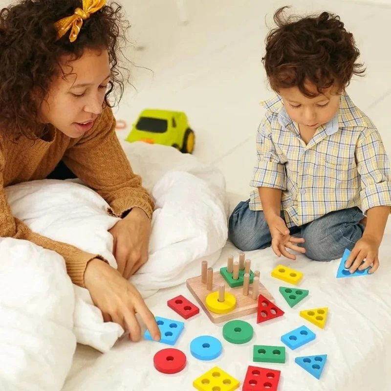 Montessori-Holzspielzeug zum Sortieren und Stapeln, Vorschulisches Farbwahrnehmungstraining, Handlungsfähigkeitsentwicklung, Farbabstimmungsspiel