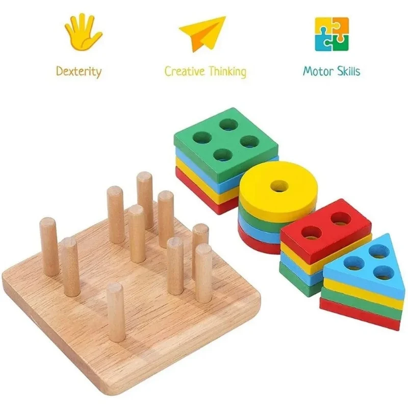 Montessori-Holzspielzeug zum Sortieren und Stapeln, Vorschulisches Farbwahrnehmungstraining, Handlungsfähigkeitsentwicklung, Farbabstimmungsspiel