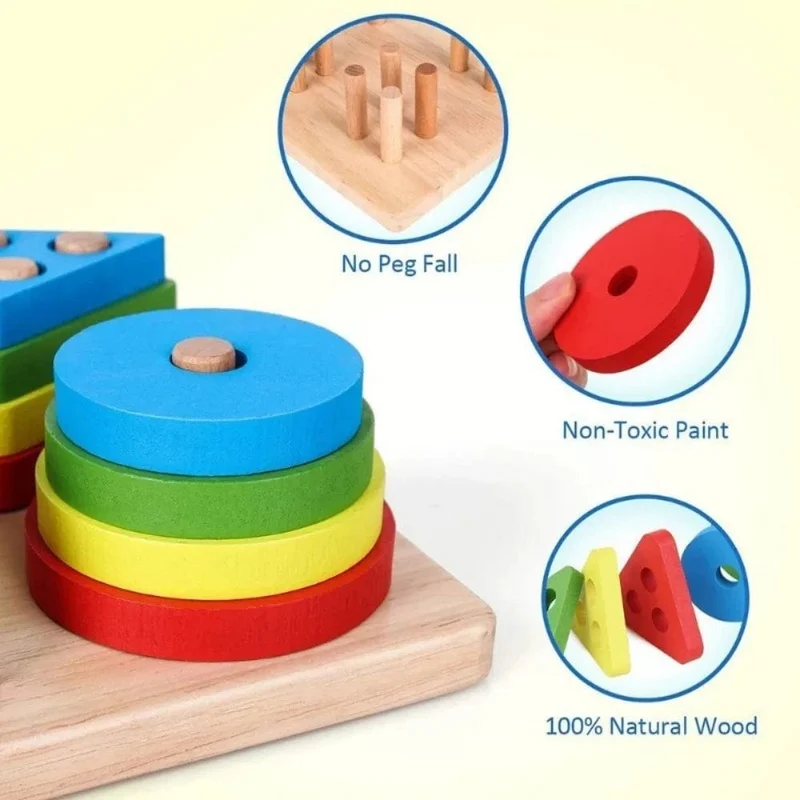 Montessori-Holzspielzeug zum Sortieren und Stapeln, Vorschulisches Farbwahrnehmungstraining, Handlungsfähigkeitsentwicklung, Farbabstimmungsspiel