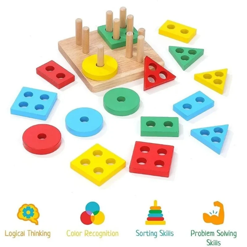 Montessori-Holzspielzeug zum Sortieren und Stapeln, Vorschulisches Farbwahrnehmungstraining, Handlungsfähigkeitsentwicklung, Farbabstimmungsspiel