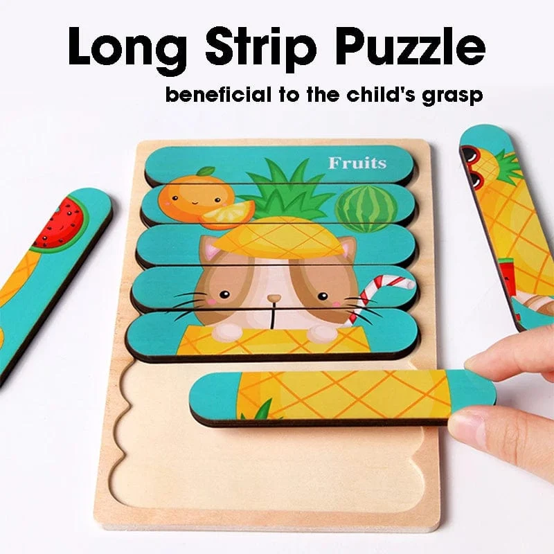 Doppelseitige Streifen 3D Puzzles Baby Spielzeug Holz Montessori Materialien Lernspielzeug Für Kinder Große Ziegel Kinder Lernspielzeug