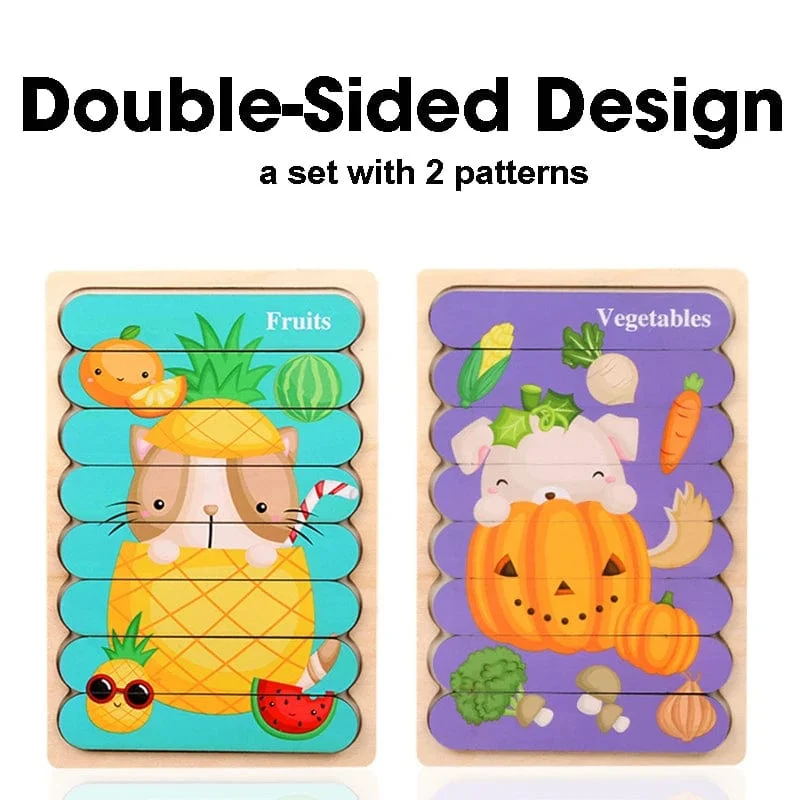 Doppelseitige Streifen 3D Puzzles Baby Spielzeug Holz Montessori Materialien Lernspielzeug Für Kinder Große Ziegel Kinder Lernspielzeug
