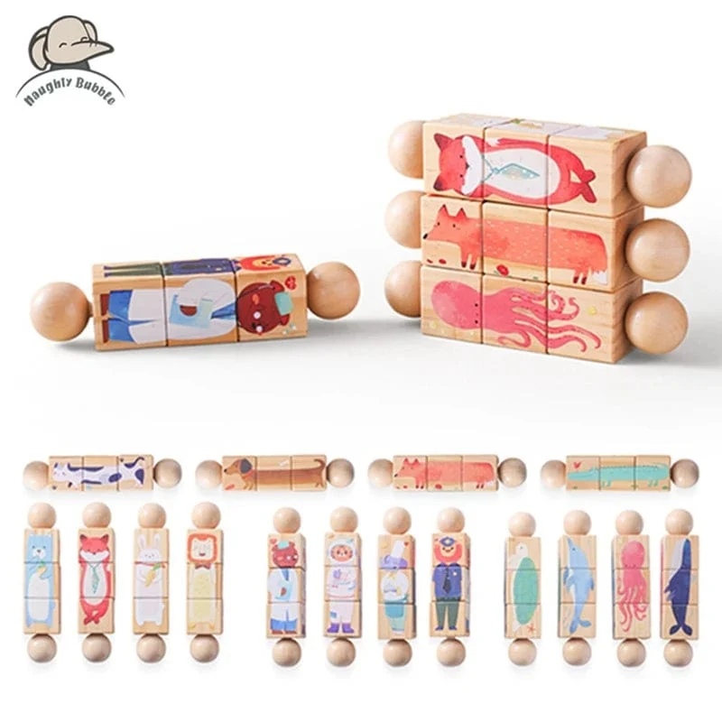 Baby Holz Rotierenden Puzzle Hand glocke Spielzeug Baby Mobile Musikalische Rassel Spielzeug Montessori Puzzle Spiel Für Babys Newbaby Geschenk