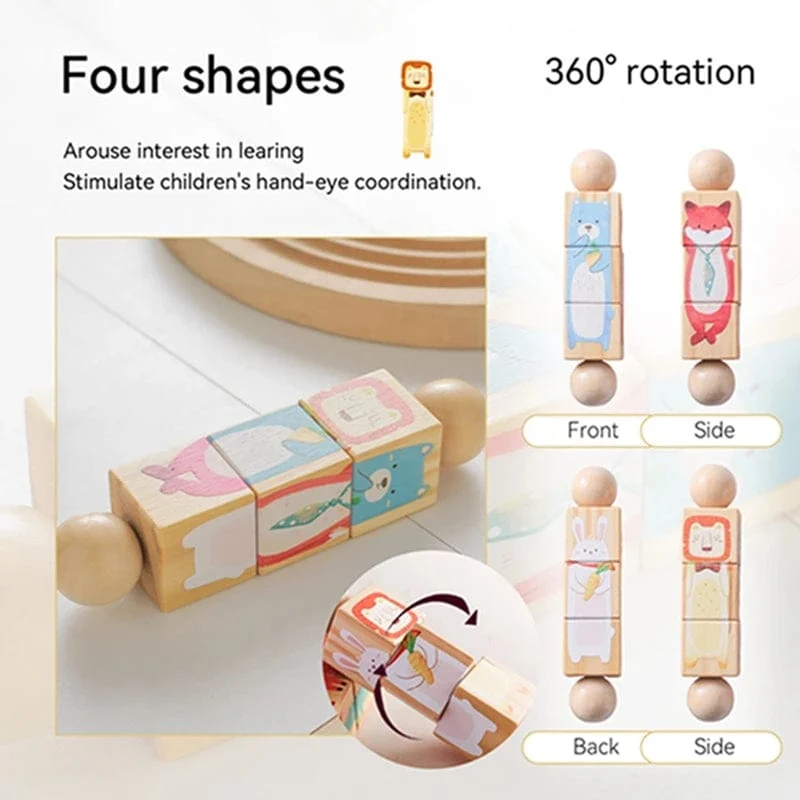 Baby Holz Rotierenden Puzzle Hand glocke Spielzeug Baby Mobile Musikalische Rassel Spielzeug Montessori Puzzle Spiel Für Babys Newbaby Geschenk