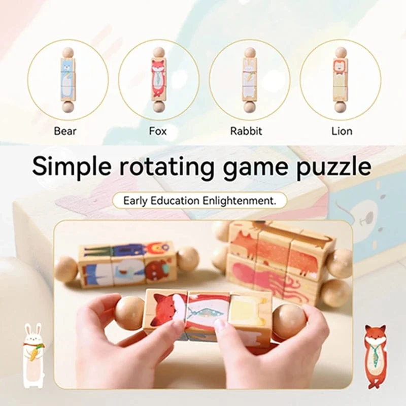 Baby Holz Rotierenden Puzzle Hand glocke Spielzeug Baby Mobile Musikalische Rassel Spielzeug Montessori Puzzle Spiel Für Babys Newbaby Geschenk
