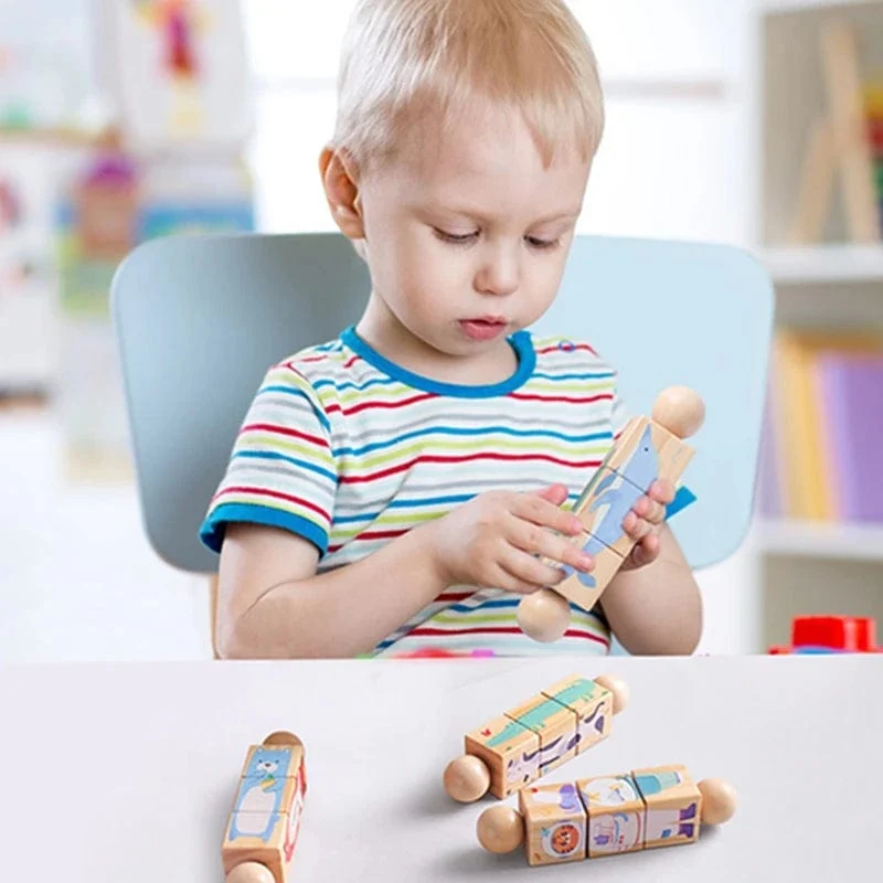 Baby Holz Rotierenden Puzzle Hand glocke Spielzeug Baby Mobile Musikalische Rassel Spielzeug Montessori Puzzle Spiel Für Babys Newbaby Geschenk