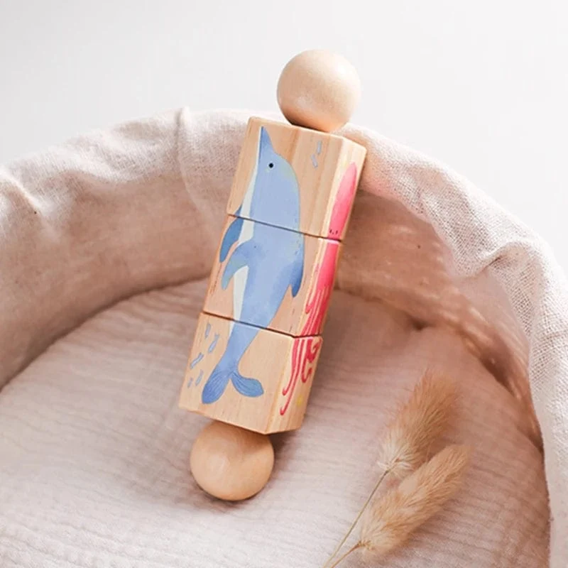 Baby Holz Rotierenden Puzzle Hand glocke Spielzeug Baby Mobile Musikalische Rassel Spielzeug Montessori Puzzle Spiel Für Babys Newbaby Geschenk