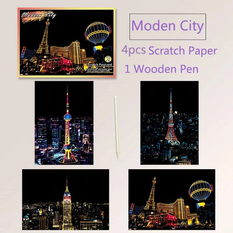 20*14cm Scratch Regenbogen Magie Malerei Papier Spielzeug Welt Stadt Attraktionen Serie Für Kinder DIY Zeichnung Erwachsene Dekompression geschenk