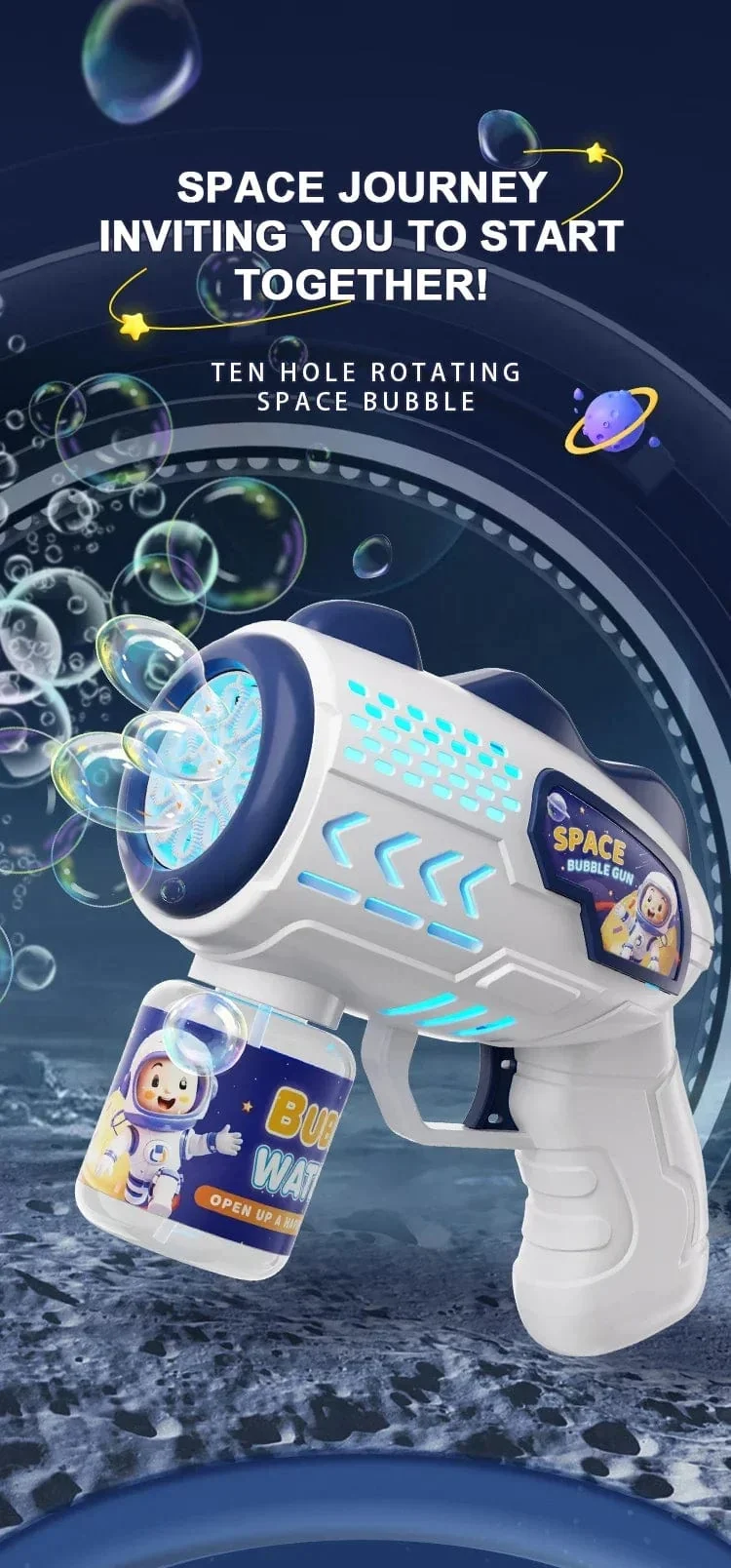 Astronaut Elektrische Seifenblasenpistole Kinderspielzeug Seifenblasenmaschine Automatische Seifenblase mit Licht Sommer Partyspiele im Freien Kindergeschenk