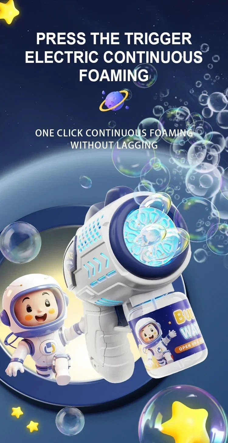 Astronaut Elektrische Seifenblasenpistole Kinderspielzeug Seifenblasenmaschine Automatische Seifenblase mit Licht Sommer Partyspiele im Freien Kindergeschenk