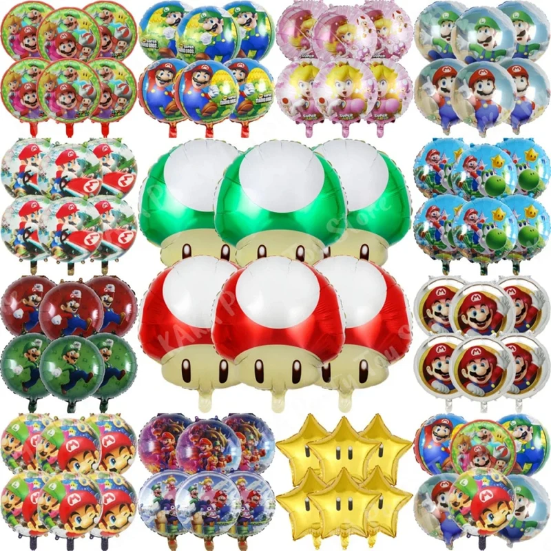 6 Stücke 18 Zoll Super Mario Bros Folienballon Set Kindergeburtstag Party Dekoration Babyparty Aufblasbare Jungen Spielzeug Geschenke Globos