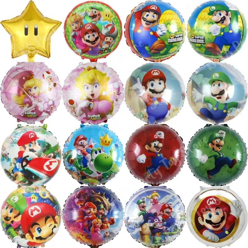 6 Stücke 18 Zoll Super Mario Bros Folienballon Set Kindergeburtstag Party Dekoration Babyparty Aufblasbare Jungen Spielzeug Geschenke Globos