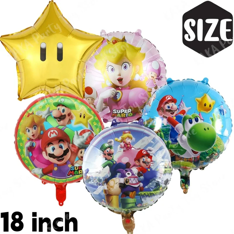 6 Stücke 18 Zoll Super Mario Bros Folienballon Set Kindergeburtstag Party Dekoration Babyparty Aufblasbare Jungen Spielzeug Geschenke Globos