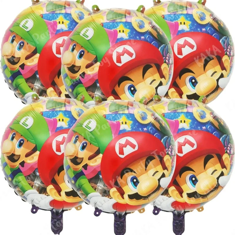 6 Stücke 18 Zoll Super Mario Bros Folienballon Set Kindergeburtstag Party Dekoration Babyparty Aufblasbare Jungen Spielzeug Geschenke Globos