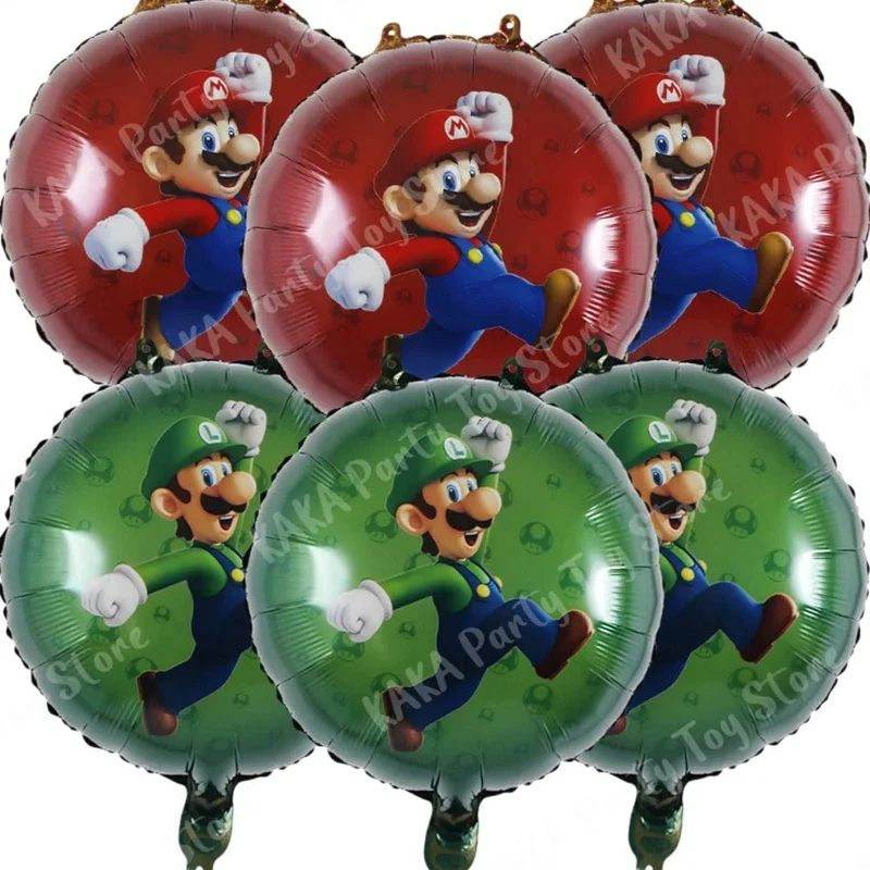 6 Stücke 18 Zoll Super Mario Bros Folienballon Set Kindergeburtstag Party Dekoration Babyparty Aufblasbare Jungen Spielzeug Geschenke Globos