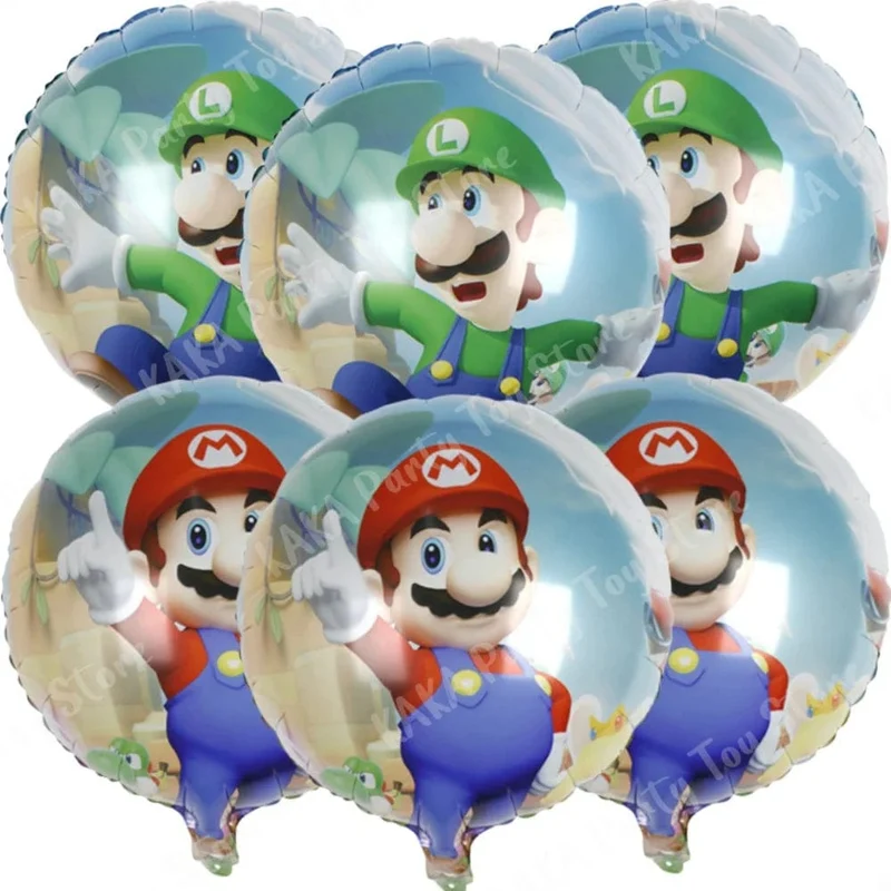 6 Stücke 18 Zoll Super Mario Bros Folienballon Set Kindergeburtstag Party Dekoration Babyparty Aufblasbare Jungen Spielzeug Geschenke Globos