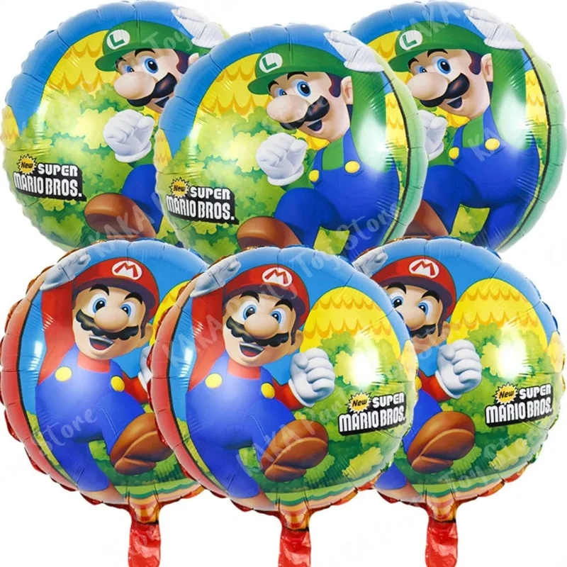 6 Stücke 18 Zoll Super Mario Bros Folienballon Set Kindergeburtstag Party Dekoration Babyparty Aufblasbare Jungen Spielzeug Geschenke Globos