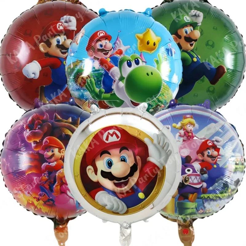 6 Stücke 18 Zoll Super Mario Bros Folienballon Set Kindergeburtstag Party Dekoration Babyparty Aufblasbare Jungen Spielzeug Geschenke Globos