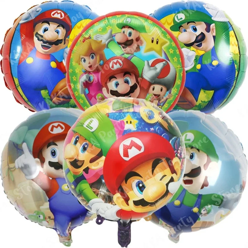 6 Stücke 18 Zoll Super Mario Bros Folienballon Set Kindergeburtstag Party Dekoration Babyparty Aufblasbare Jungen Spielzeug Geschenke Globos