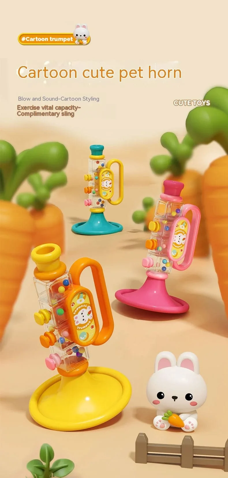Kleines Kaninchenhorn Kinderspielzeug, Baby bläst Cartoon-Mundharmonika-Pfeife Musikinstrument