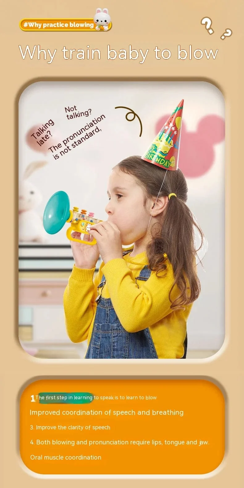 Kleines Kaninchenhorn Kinderspielzeug, Baby bläst Cartoon-Mundharmonika-Pfeife Musikinstrument