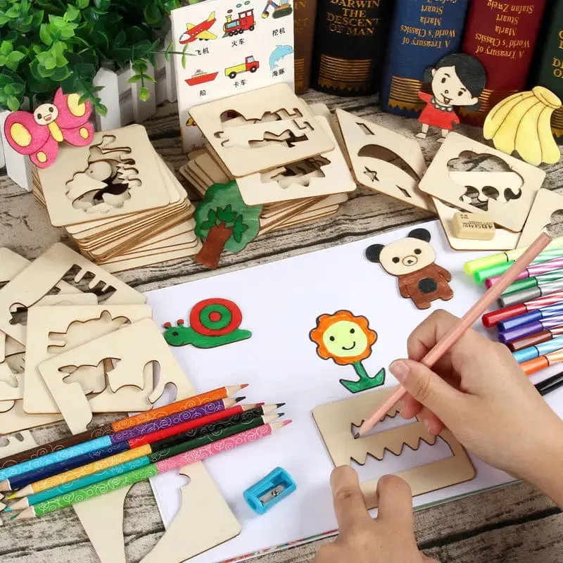 20 stücke Montessori Kinder Zeichnung Spielzeug Holz DIY Malerei Vorlage Schablonen Lernen Pädagogisches Spielzeug für Kinder Holz Spielzeug Geschenk