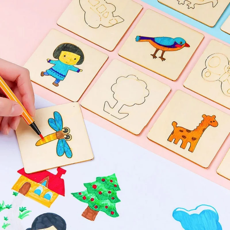 20 stücke Montessori Kinder Zeichnung Spielzeug Holz DIY Malerei Vorlage Schablonen Lernen Pädagogisches Spielzeug für Kinder Holz Spielzeug Geschenk