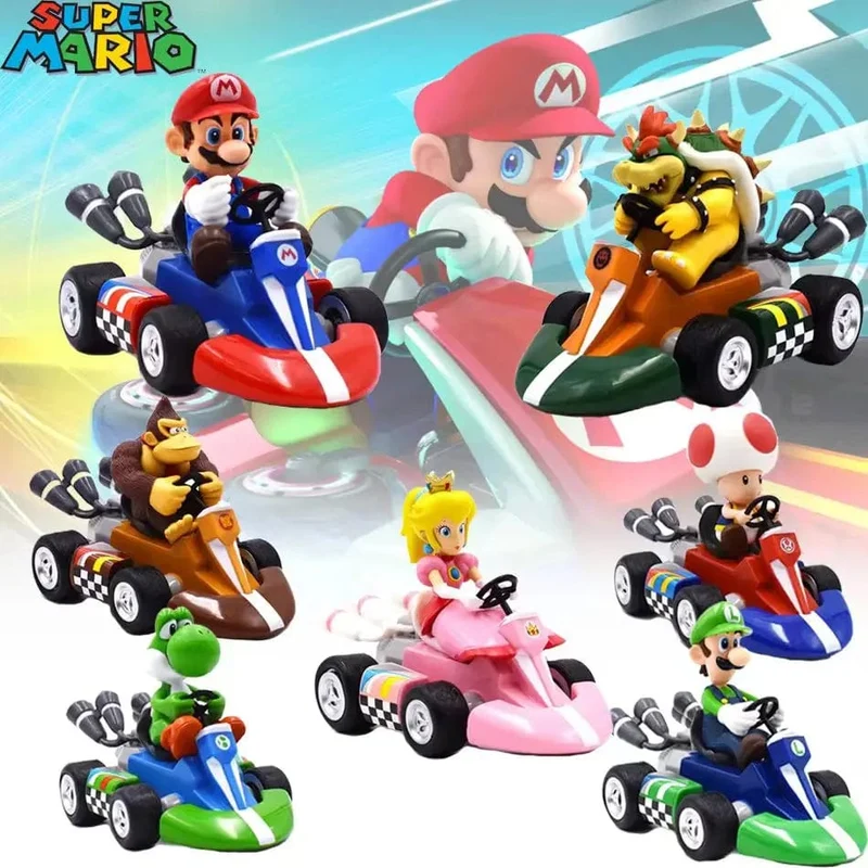 Super Mario Pull Back Auto Grün Yoshi Donkey Kong Bowser Luigi Toad Prinzessin Peach Action Figur Spielzeug Anime Spiel Puppe Kind Geschenke