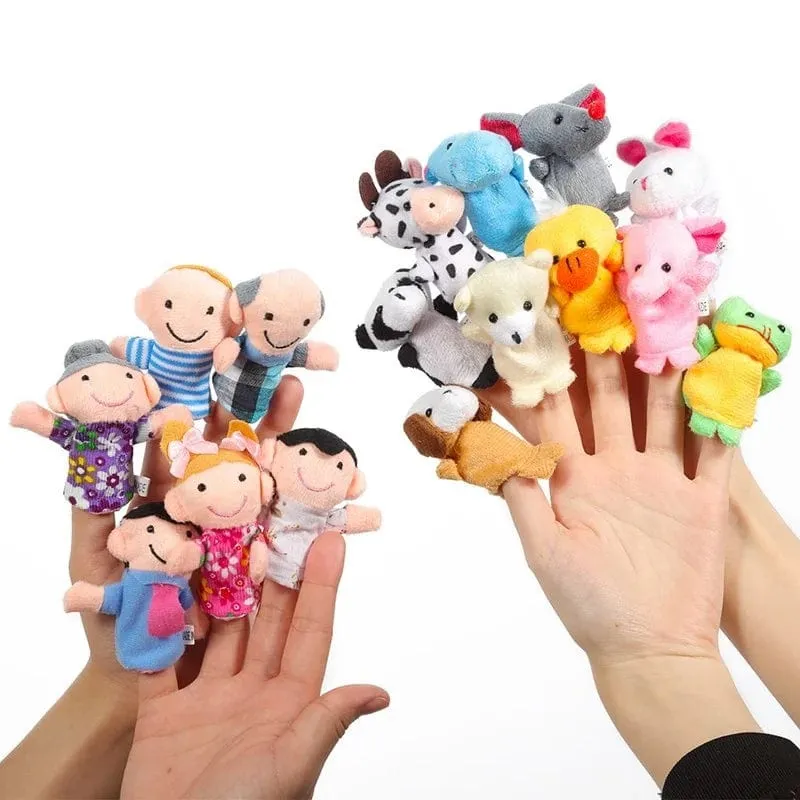 6-12 Stücke Baby Plüschtier Cartoon Tier Familie Fingerpuppe Rollenspiel Geschichtenerzählen Stoffpuppe Lernspielzeug für Kinder