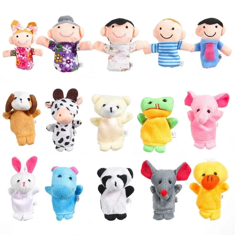 6-12 Stücke Baby Plüschtier Cartoon Tier Familie Fingerpuppe Rollenspiel Geschichtenerzählen Stoffpuppe Lernspielzeug für Kinder