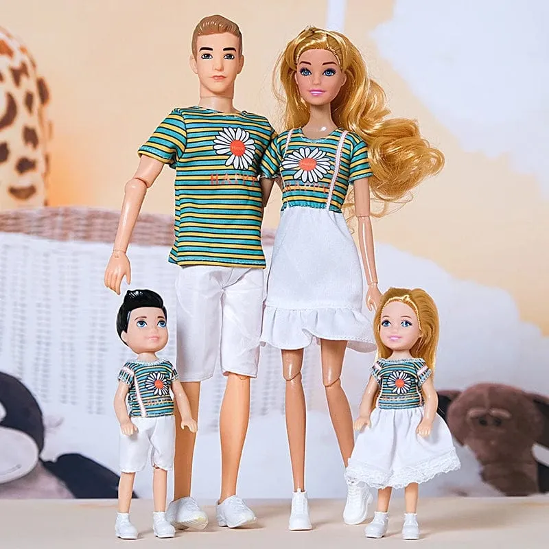 1/6 Babypuppe Familienpuppe mit 4 Personen, Mama, Papa, Kinder, 30 cm, Puppe, Kinderspielzeug, komplettes Set mit Kleidung für Mädchen und Jungen, Ausbildung, Geburtstagsgeschenk